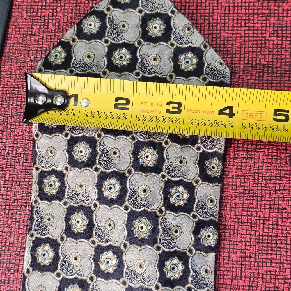 Brioni Silk Tie Black Grey Gold Geometric Floral Medallion Italy Designer Luxury